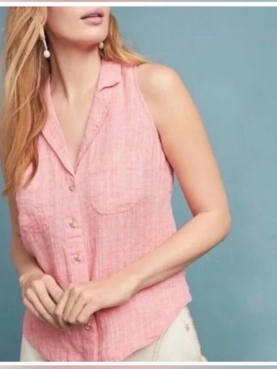 Maeve Tops - Maeve by Anthropologie Coral linen blend Sleeveless button up top size 4